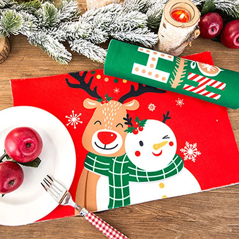 Christmas Holiday Woven Placemats Reversible Cotton Burlaps Christmas Placemats Home Holiday Christmas Table Decors images - 6