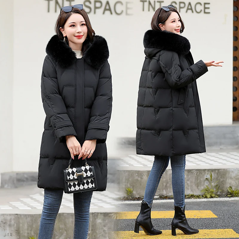Women Winter Jackets Coats New Parkas Women Down Cotton Jackets Warm Outwear Faux Fur Collar Hooded Female Long Jacket Mujer 3XL