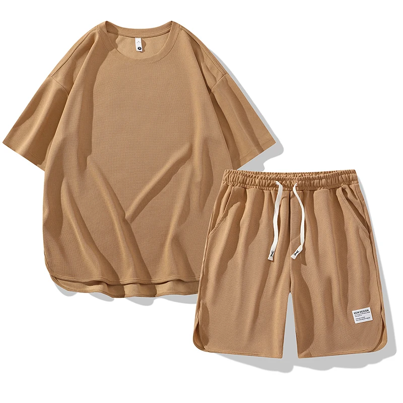 

Summer Youth Style Men's Sweat-shirt Set T-shirt+Shorts Two Pieces Men Casual Suits Solid Tracksuit Male 8 Colors