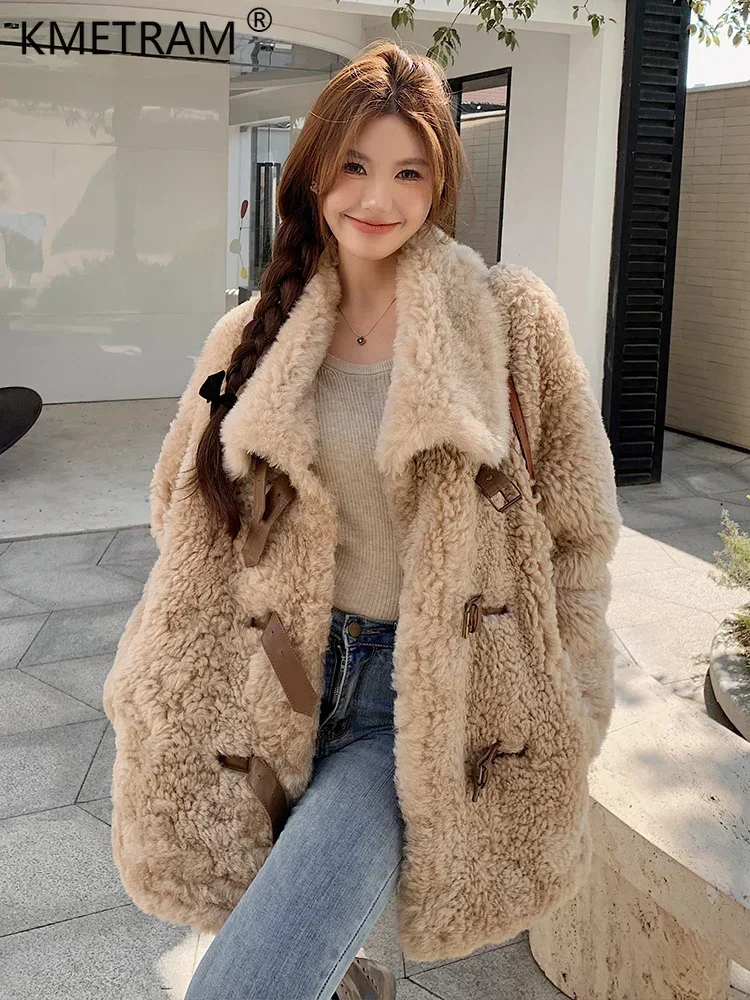 Женская Шуба из натурального овечьего меха Повседневная Верхняя одежда средней