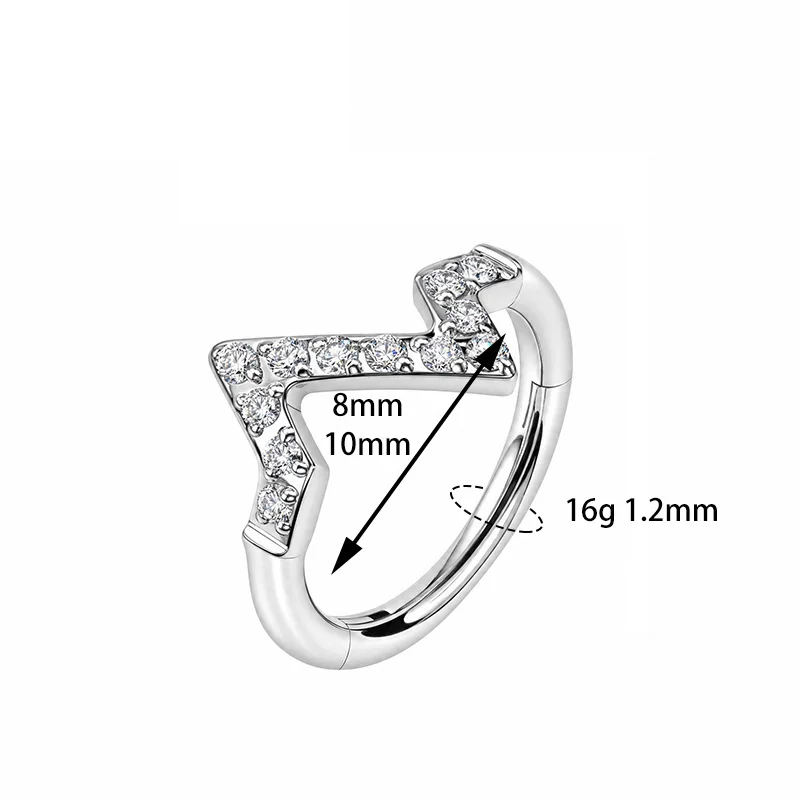 Фото Серьга-кольцо ZOOR из титана ASTM F136 с геометрическим узором в виде молнии, 16G, с шарнирным сегментным замком, для пирсинга конча, хеликса, дейта, а также для носа №5