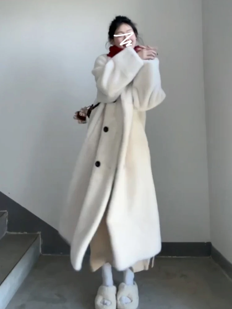 Корейская серия высококачественное белое пальто средней длины из
