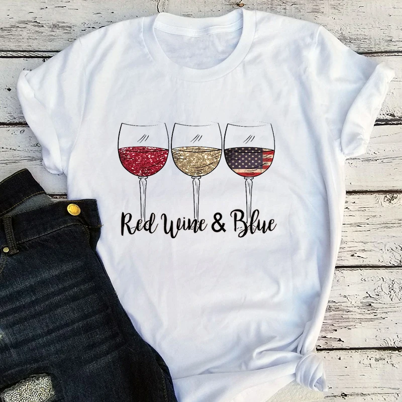 Red Wine 4th of July Wine T Shirt Red White Wine Glasses Shirt Flag Wine Glasses Tee Patriotic Ladies Red Wine Tee July 4th m