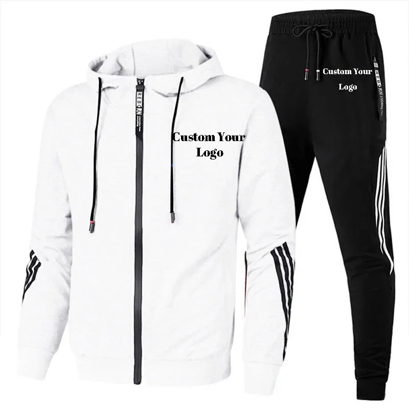 Customizable New Men's Casual Sports Suit Fashion Zip Jacket Men and Women Running Striped Sports Suit