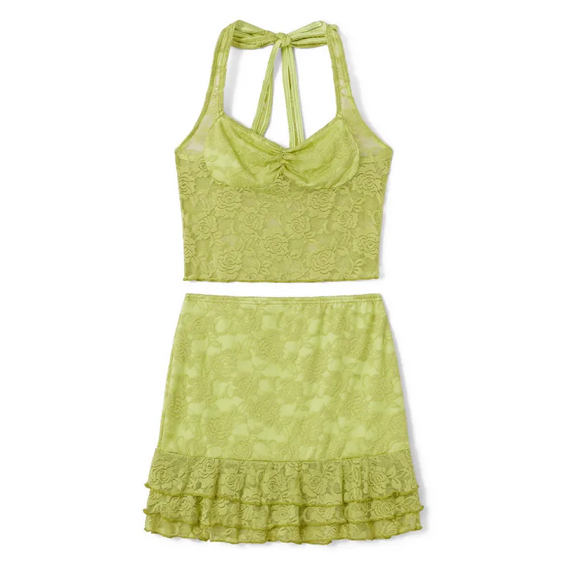 WPNAKS женский кружевной комплект из 2 предметов с юбкой летняя одежда завязкой на