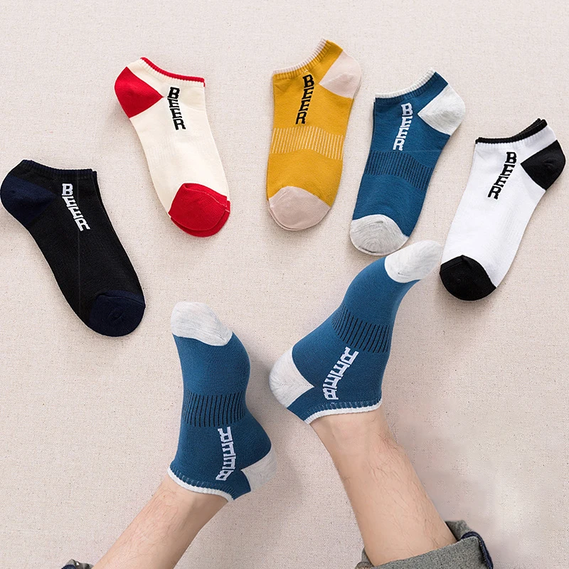 

5 Pairs/lot New Spring Summer Cotton Socks Mesh Breathable Short Print Letters Men's Socks Casual Sports Absorb Sweat Ankle Sock