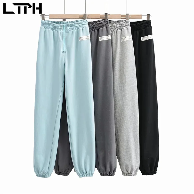 

LTPH плотные однотонные спортивные штаны для женщин с эластичной высокой талией, брюки на молнии, индивидуальная уличная одежда, повседневны...