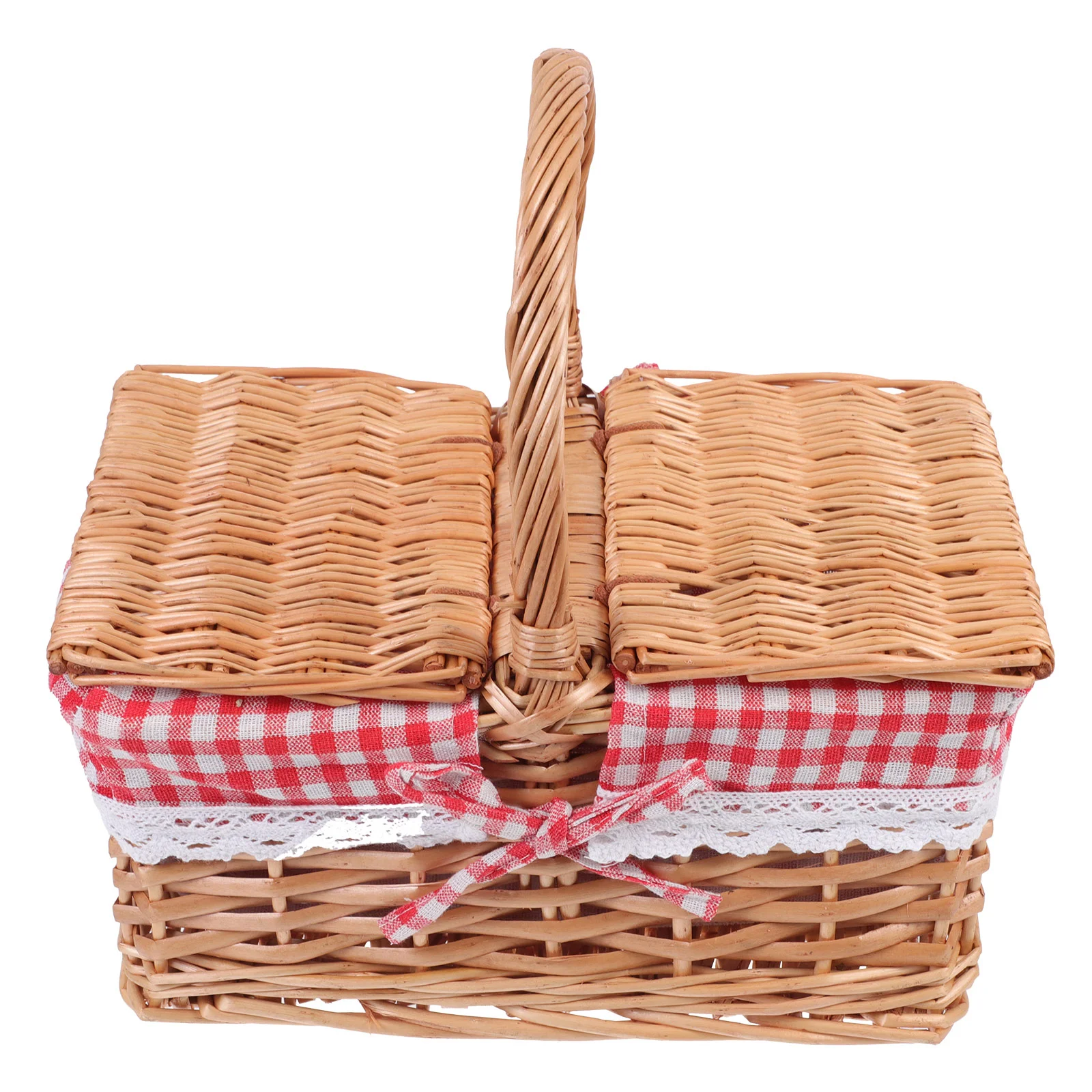 

Basket Picnic Storage Wicker Portable Baskets Sundry Handle Lid Container Woven Straw Flower Home Sundries Simple Gift