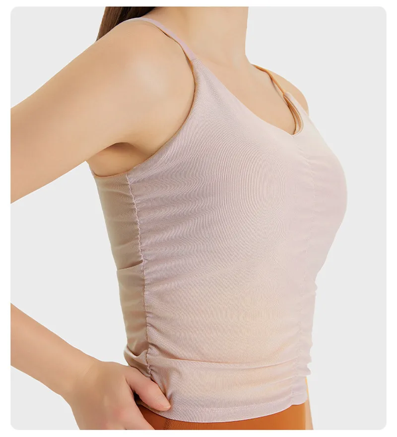 Solid Color Women Fitness Bra Mesh Pleats Breathable Sports Tank  Crop Top Gym Yoga Underwear Comprehensive Training Chest Pad