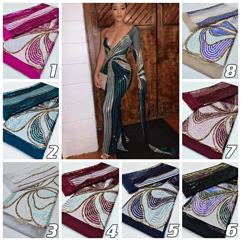 

Африканская Кружевная Ткань 5 ярдов, Высококачественная Золотая/Красная Вышивка Блестками, нигерийский Свадебный многоцветный материал дл...