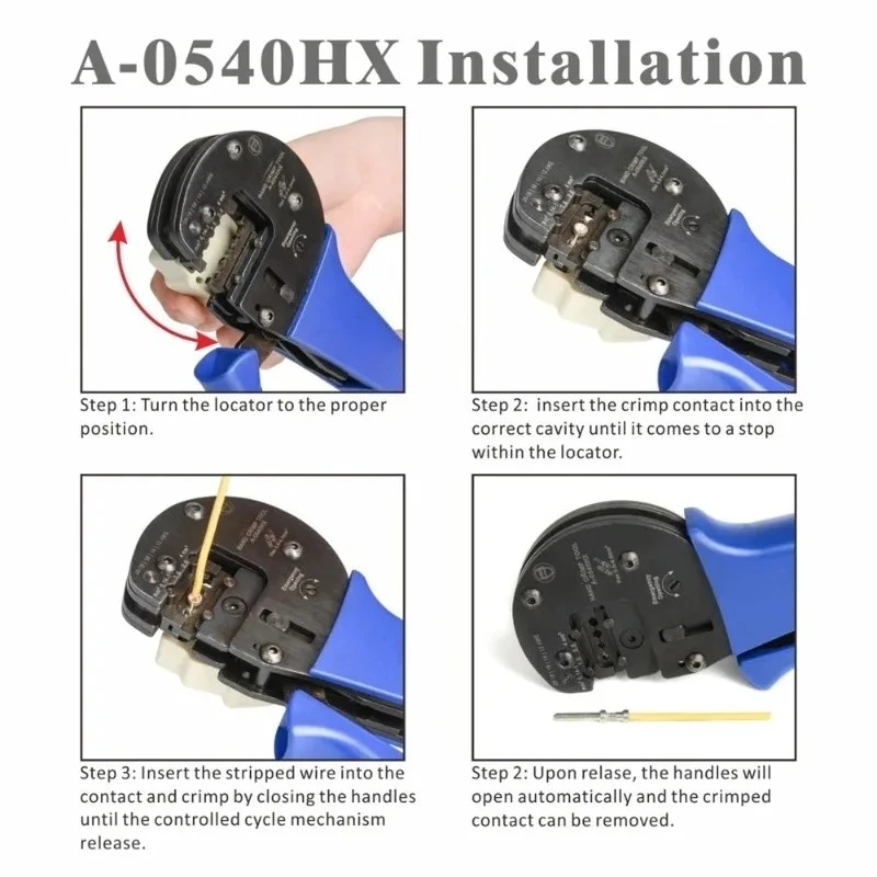 Фото A0540HX Обжимные инструменты с храповым механизмом AWG 26-12 Harting Han C, Shan D, Han-E Контакт или разъемы с локатором Ручной обжимной инструмент №3