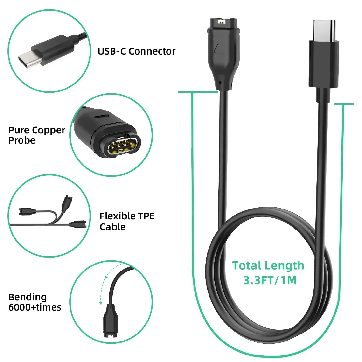 Универсальное зарядное устройство USB Type-C для часов Garmin зарядный кабель USB-A USB-C