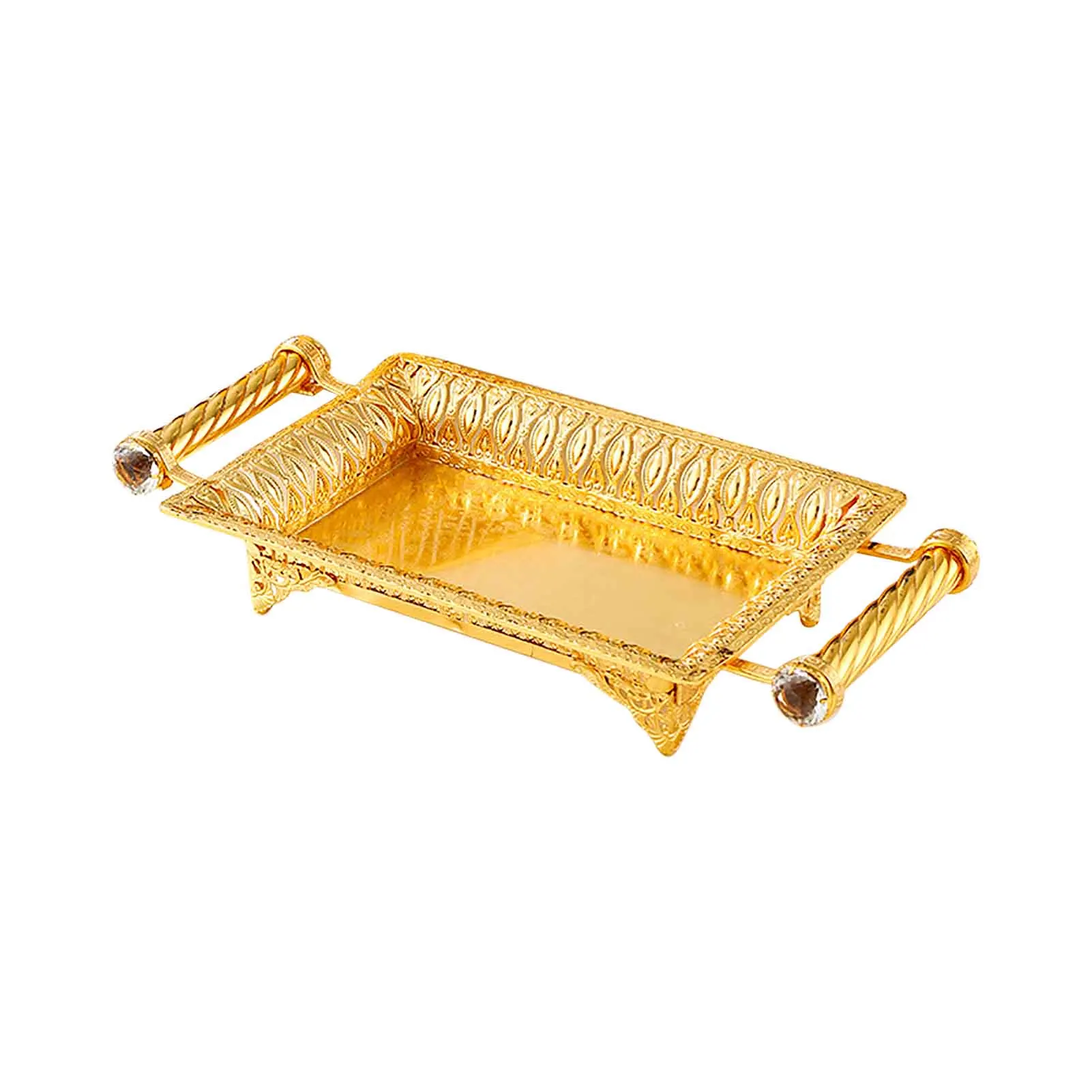 

Table Decoration With Handle Accessories Embossed Living Room Fruit Tray Home Wedding Gold Rectangle Iron Plate Practical Gift