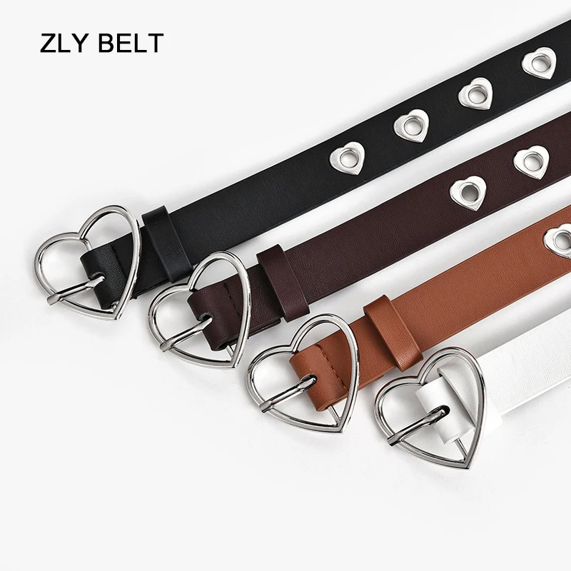 ZLY 2022 New Fashion Belt Women Men PU Leather Material Luxury Heart Alloy Metal Pin Buckle