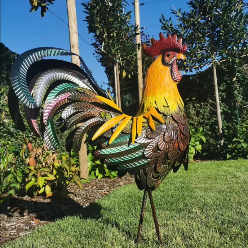 

Chicken Lawn Ornament Metal Handmade Waterproof Realistic Sunscreen For Yard Decor Rooster Statues Standing Animal