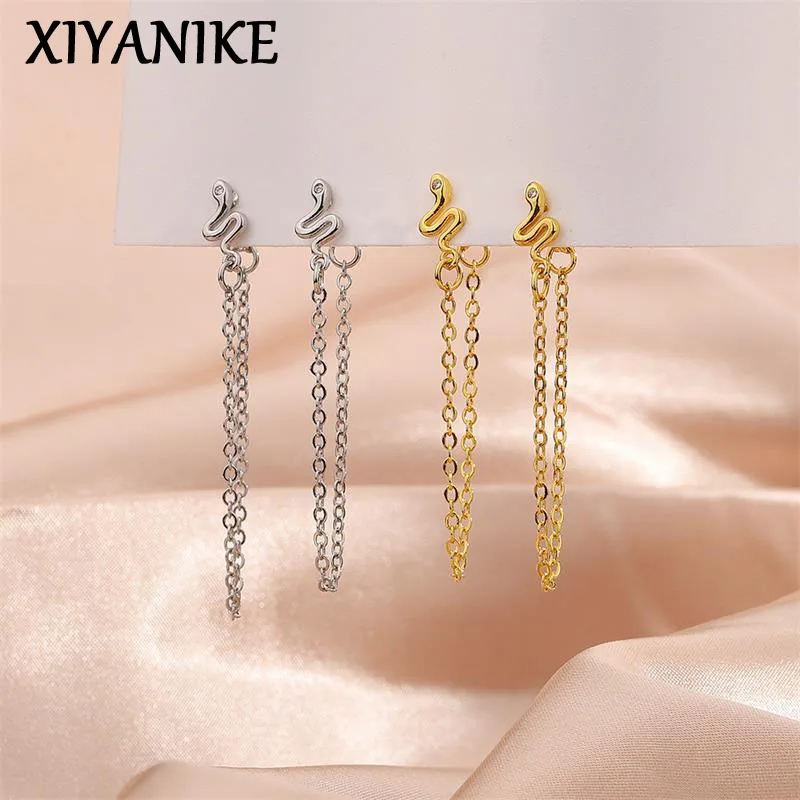 

XIYANIKE Snake Long Tassel Chain Back Hanging Earrings For Women Girl Fashion New Trendy Ear Jewelry Gift Party Birthday серьги