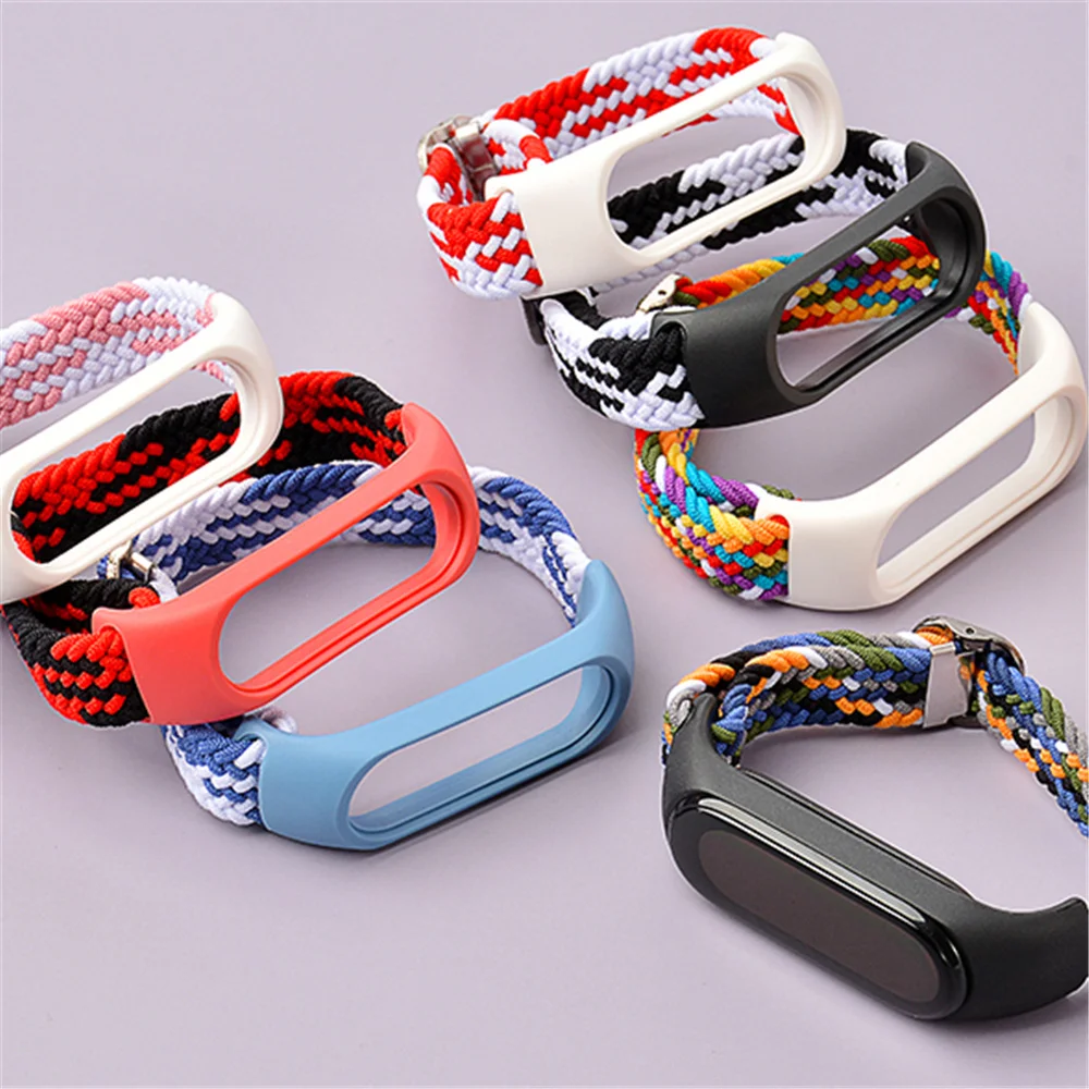 Bracelet For Mi band 6 7 Strap Elastic Adjustable Nylon Braided Miband 4 mi band 5 correa Wristband for xiaomi Mi band 4 3 5 6 7