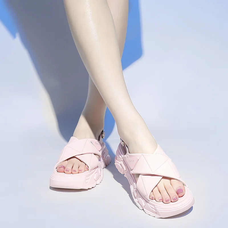 CICIYANG Chunky Platform Sandals Women Luxury Summer 2023 New Genuine Leather Girls College Style Sport Sandals Open-toed Shoes