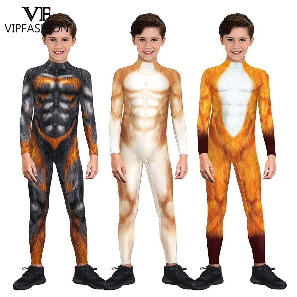 

VIP FASHION Halloween Kids Funny Husky Wolf Animal 3D Printing Cosplay Costume Zentai Bodysuit Carnival Party Rompers Outfits