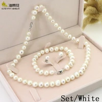 beautiful 8 9mm white akoya pearl necklace 17 5 earring bracelet 7 5 for women wedding jewelry sets mothers day birthday gift