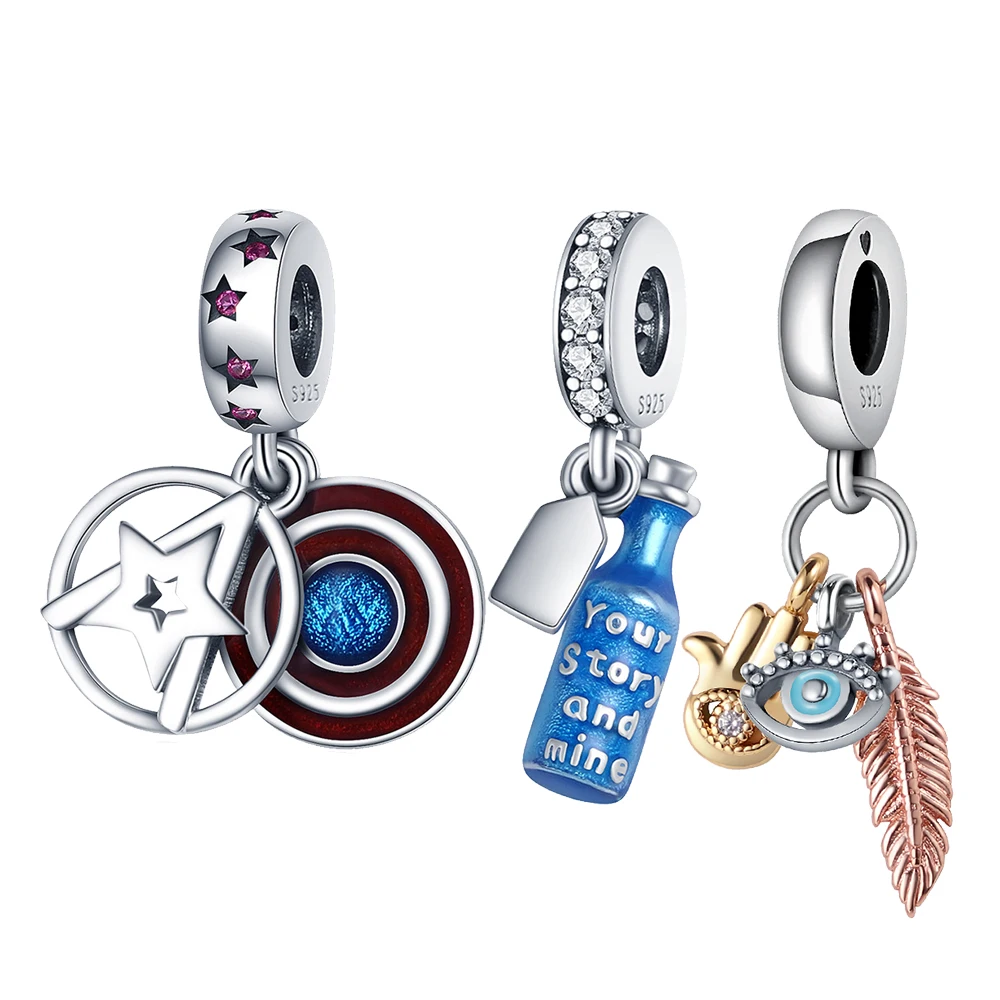 

Original Multi Dangle Charm Sterling S925 Silver Enamel for Girl Luxury Jewelry Gift Bracelet Drift Bottle fit Bracelet Masking