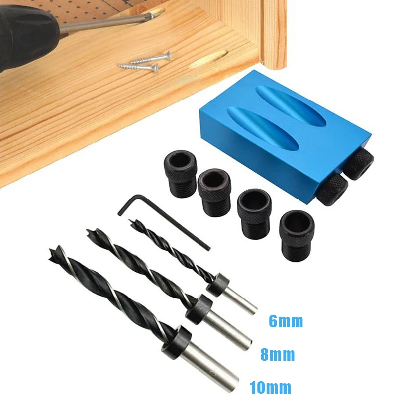 7pcs 14pcs 15 degress Oblique Hole Locator Drill Bit Woodworking Pocket Hole Jig Kit Angle Drill Guide Set Hole Puncher openner