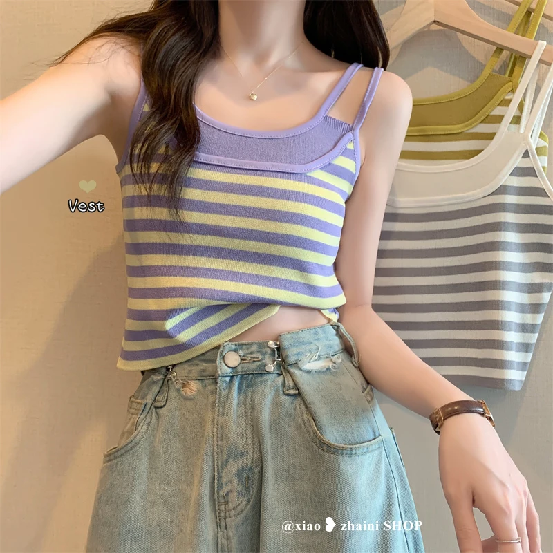 

Basic Y2k Summer Fashion Sleeveless Sports Tank Cami Ropa De Mujer Women Vest Knitted High Street Patchwork Girl Halter Club Top