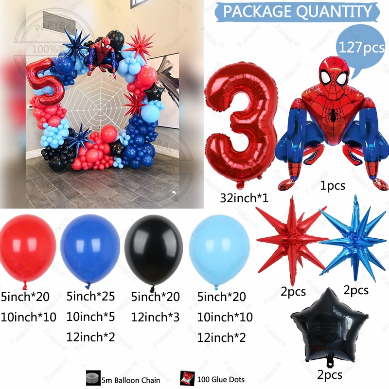 127 шт. воздушные шары с Человеком-пауком гирлянда арочный комплект красные синие