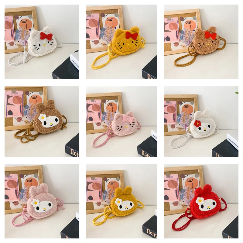 

Newest Sanrio My Melody Hello Kitty Granulated Plush Mini Messenger Bag Mobile Phone Lipstick Coin Purse Children Princess Gifts