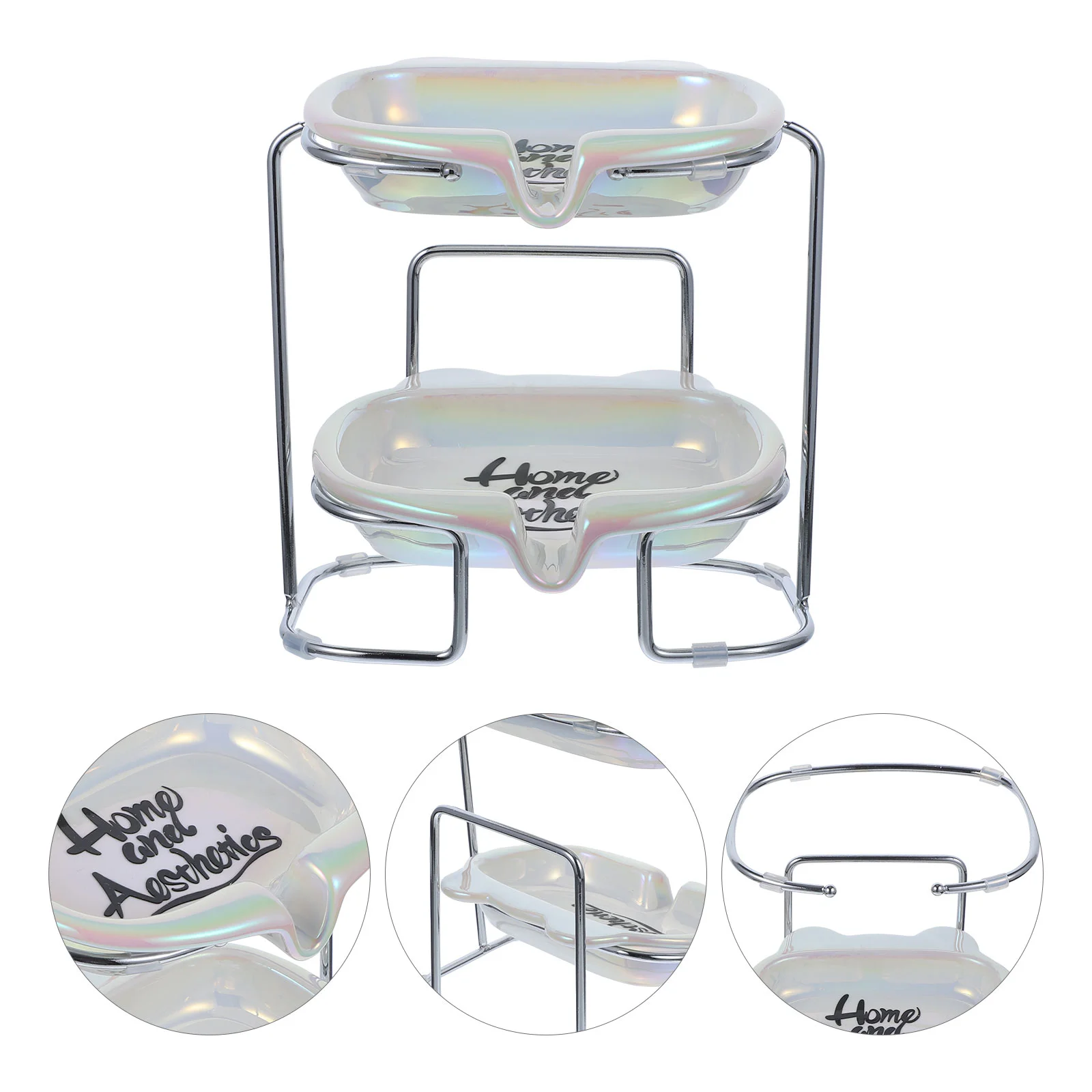 

1 Set Ceramic Soap Dish Soap Shelf Draining Dish Bathroom Countertop Soap Dish with Stainless Steel Rack