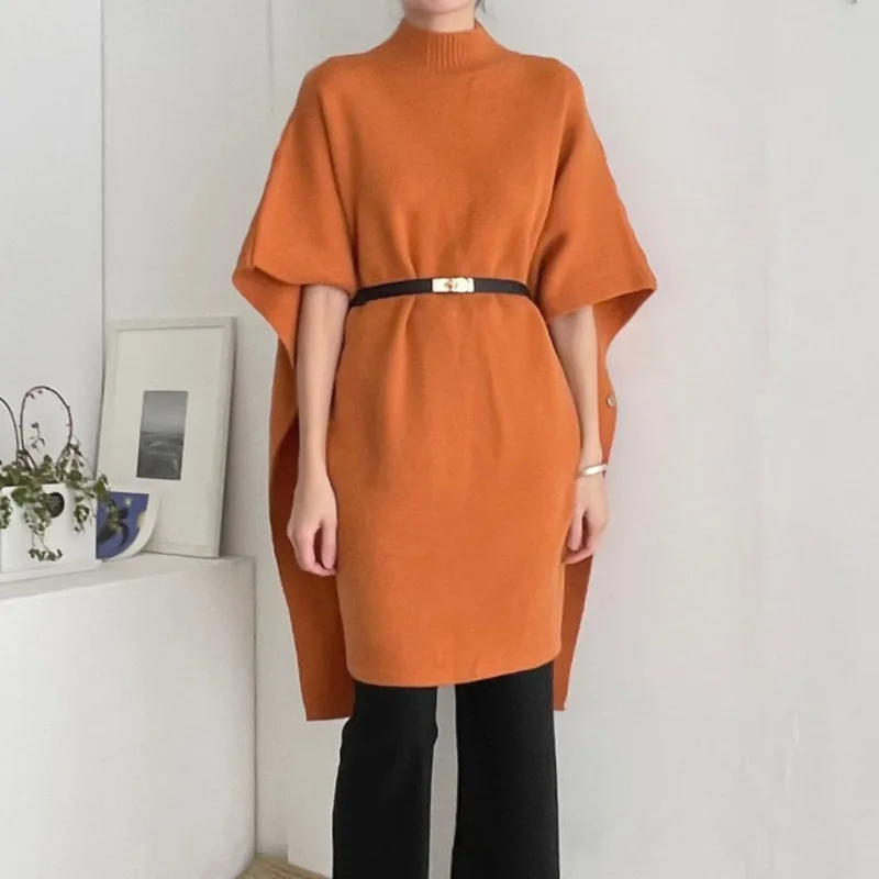 Женский Длинный пуловер с рукавом летучая мышь ложным воротником