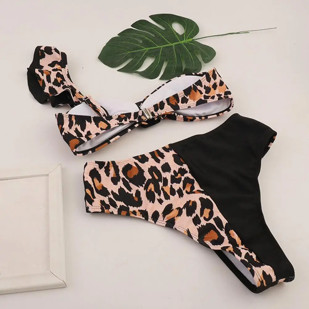 

Non-shrink Stylish Quick Dry Leopard/Floral Print Women Bathing Suit Splicing Design Women Swimsuit Backless Beachwear
