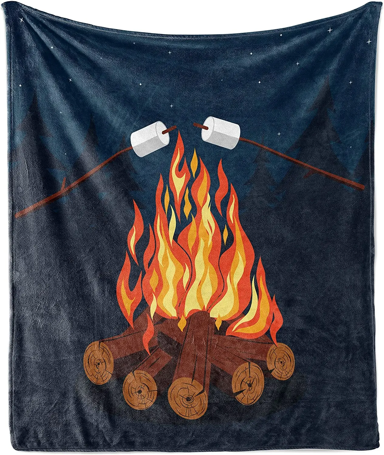 

Lunarable Camp Friends Throw Blanket, Marshmallows Over The Bonfire Cartoon Style Camping Themed Illustration, Flannel Fleece