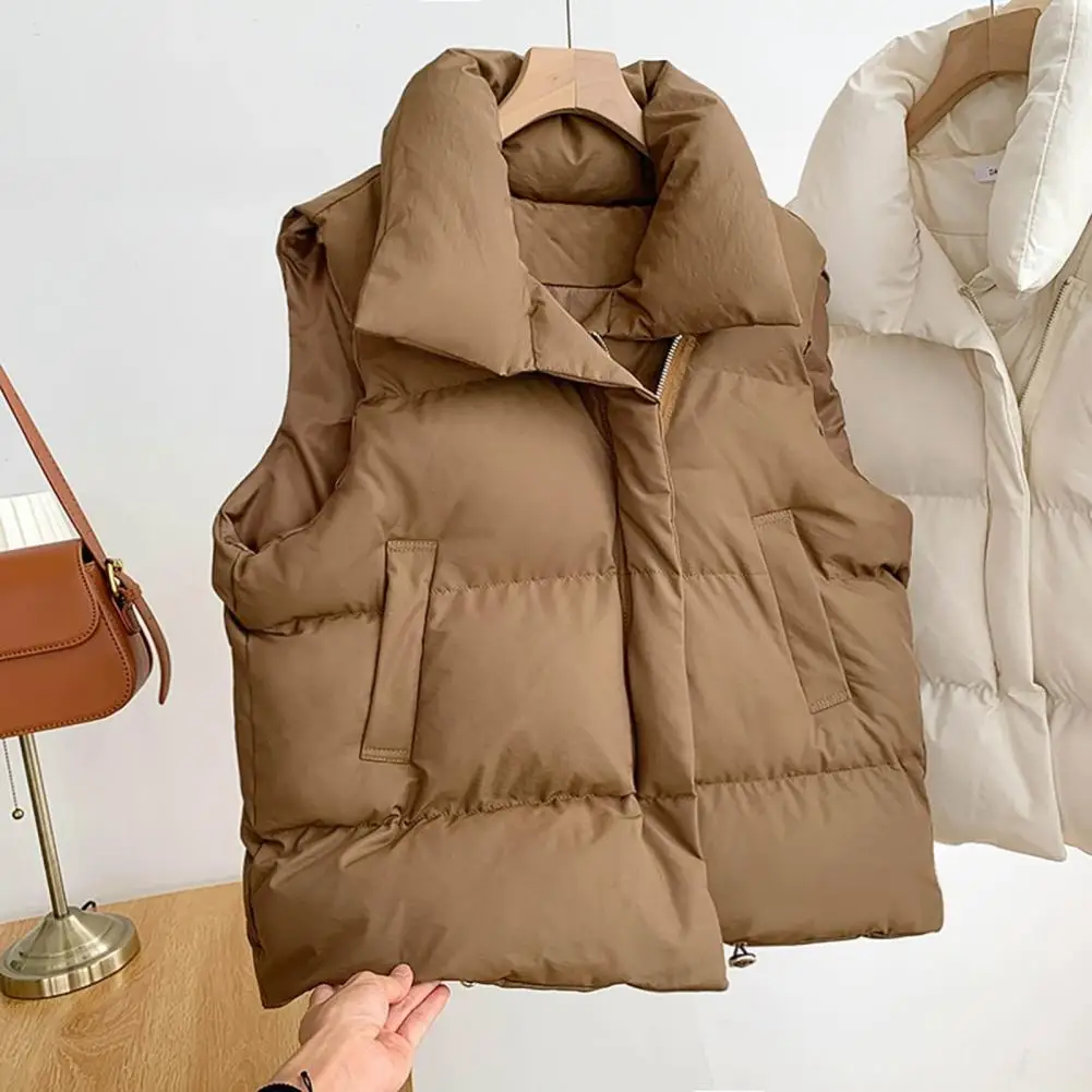 

Puffer Vest Versatile Winter Thick Warm Cotton Puffer Waistcoat Zipper Placket Skin-Touching Winter Waistcoat Streetwear