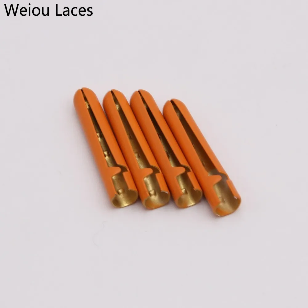 Weiou New 4pcs 1 Set 4x23mm Luxury Painting Neon Yellow Orange Tips Matt Metal Aglets FOR Shoelaces DIY Sneaker Kits Bullet Head