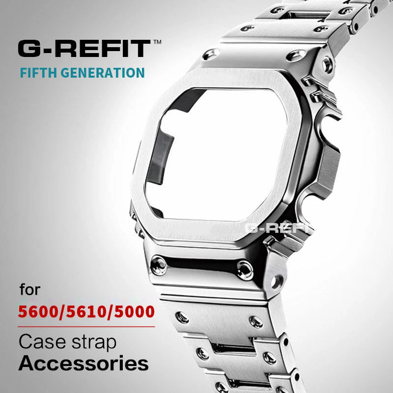 G-Refit NEUE DW5600 5610 G5600E 5600 Metall Lünette Edelstahl Armband Fall Strap GWB5600 WtachCase Zubehör WithTools