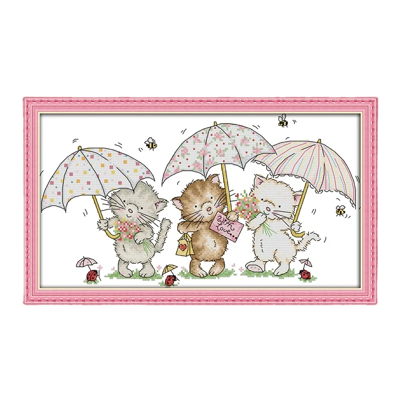 

The Three Little Kittens DIY Needlework Crafts Patterns Cross Stitch Kits Home Decor Cotton Thread Embroidery Needlework Sets