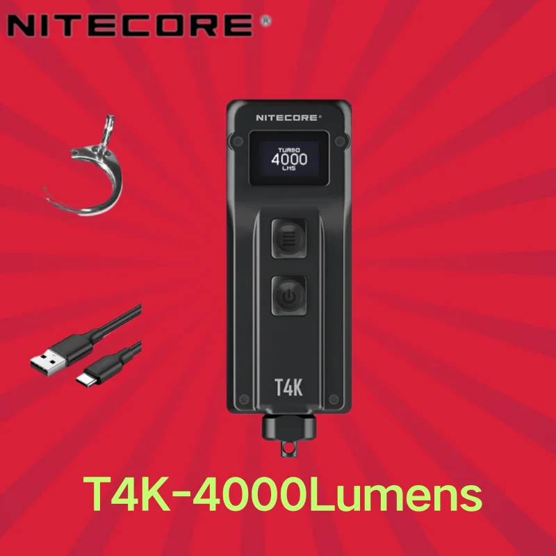 

NITECORE T4K 4000 люмен портативный брелок-фонарик USB перезаряжаемый с использованием 4xCREE XP-12 V6 мини светодиодный фонарик