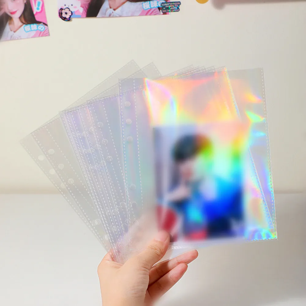 

6/7 Inch Photo Album Laser Large Capacity Transparent Binder Album Photo Card Collection Book 6 Hole Loose Leaf Fans Supplies