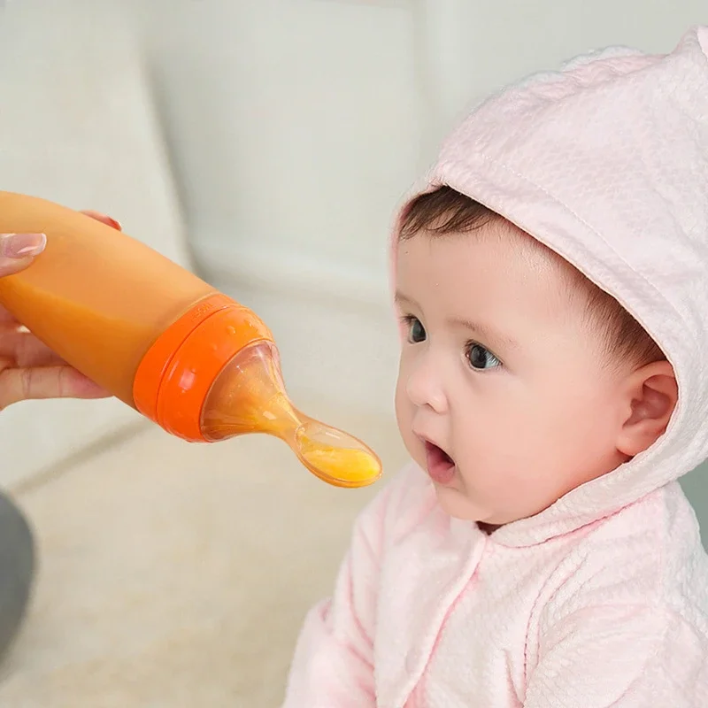 

High quality silicone rice paste spoon milk baby feeding bottle squeeze feeding spoon soft spoon rice powder baby complementary