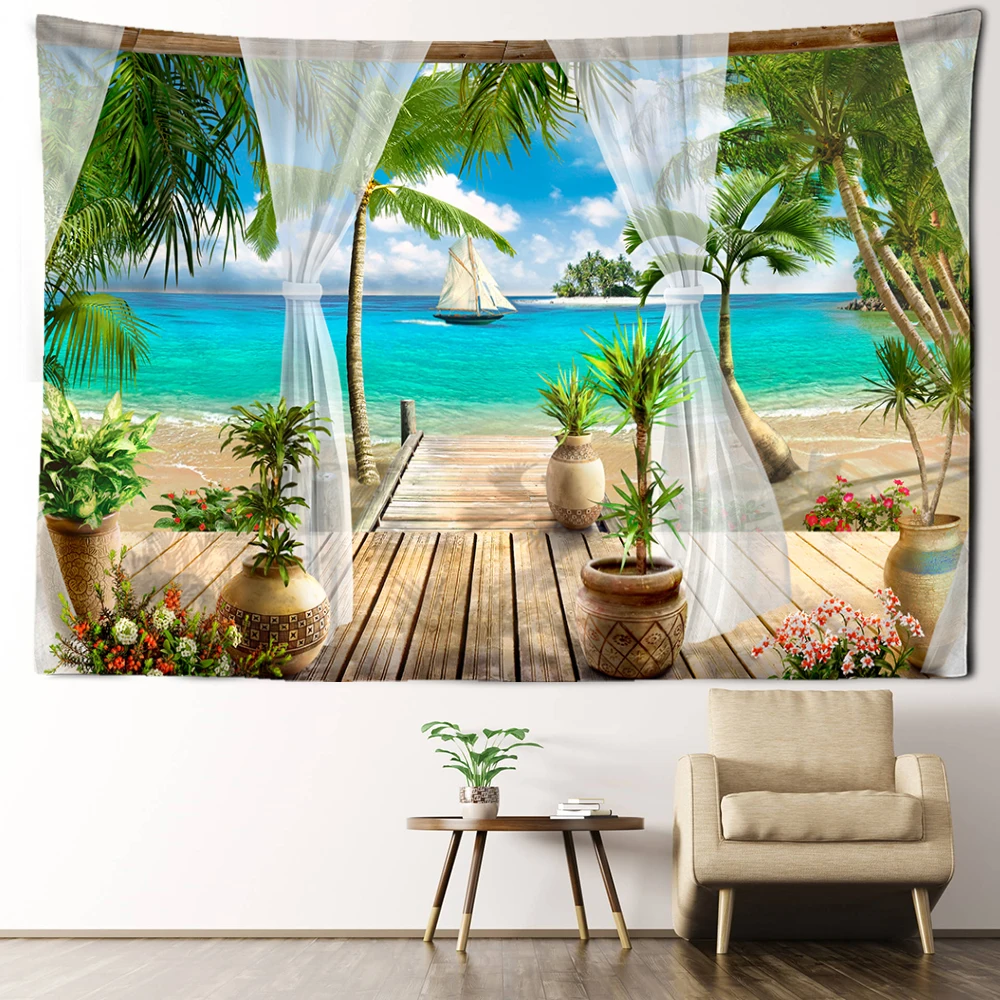 

Тропический морской пейзаж, гобелен, настенный, натуральный и минималистичный пейзаж, эстетика, декор для спальни и дома
