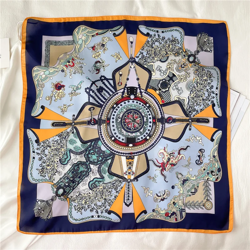 

Модный Шелковый шарф 70 см, роскошная цепочка, маленький квадратный шарф, Женский фирменный дизайнерский шарф, открытый солнцезащитный шарф,...