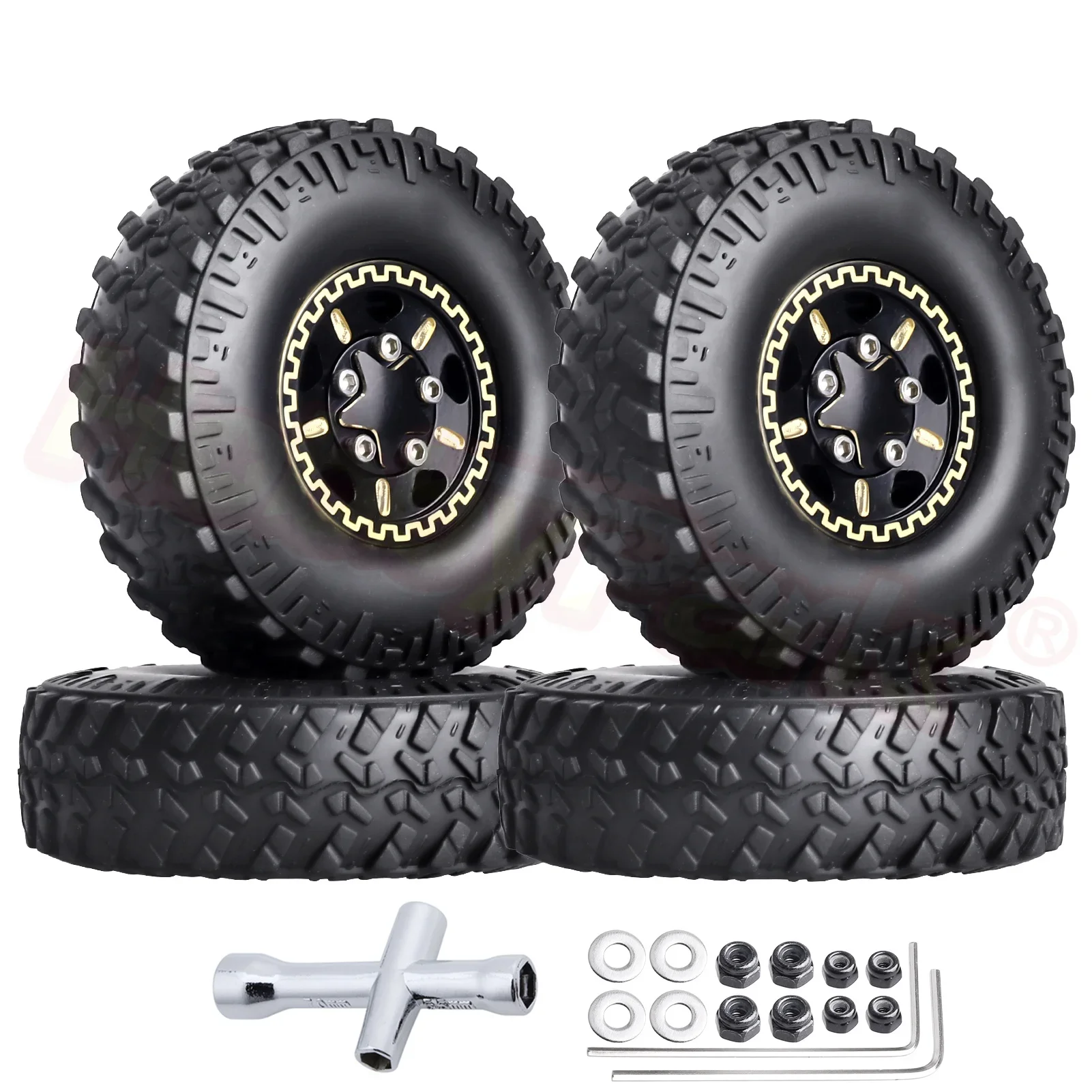 

HobbyPark Brass 1,0 Beadlock колеса и шины для TRX4M обновления Axial SCX24 1/24 RC детали гусеничного трактора, набор из 4 (тип D)