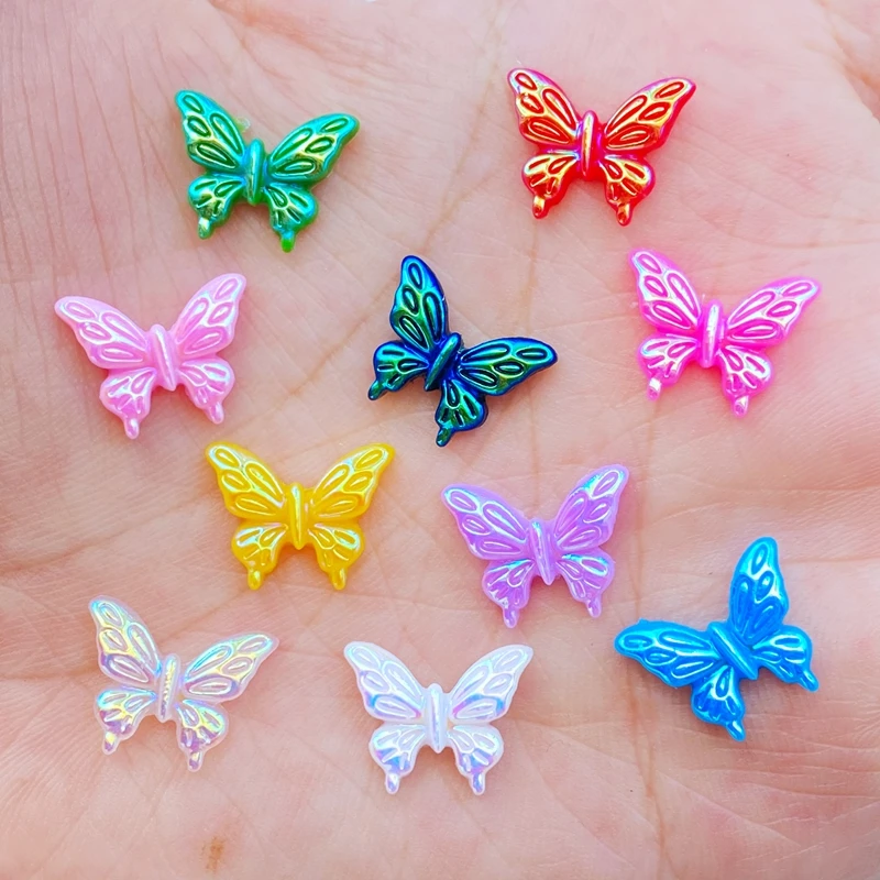 

100Pcs New Cute Mini Shining Butterfly Resin Figurine Crafts Flatback Cabochon Ornament Jewelry Making Hairwear Accessorie