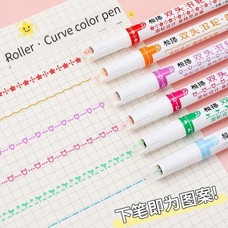 

3/6Pcs Curve Highlighter Pen Set Dual Tip Curve Pen Highlighters Flownwing Flair Pens Note Taking Marker Drawing Writing Journal