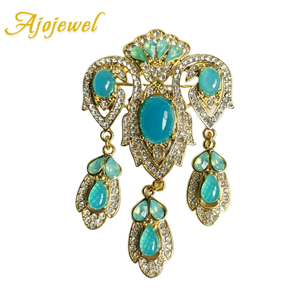 

Ajojewel Vintage Blue Resin Stone Brooch Baroque Style Tassel Jewelry Women Suit Pin Palace Brooches Wholesale