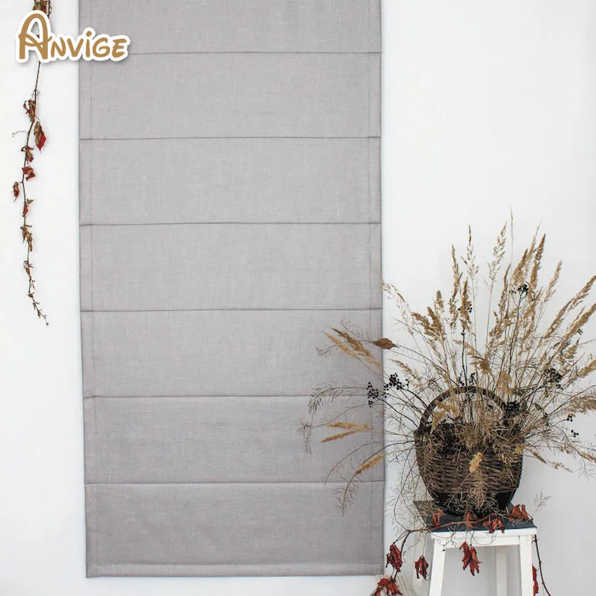 Современные моторизованные хлопковые льняные светло-серые плоские римские