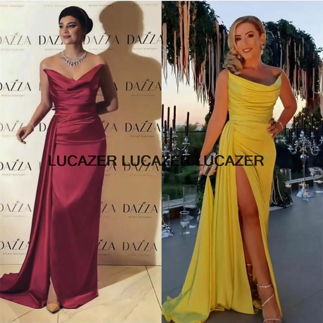 Sexy Long Yellow Muslim Evening Dresses Mermaid Satin Pleated Lace Up Back  Floor Length Robe De Mariée Party Gowns For Women | Свадьбы и торжества |  АлиЭкспресс