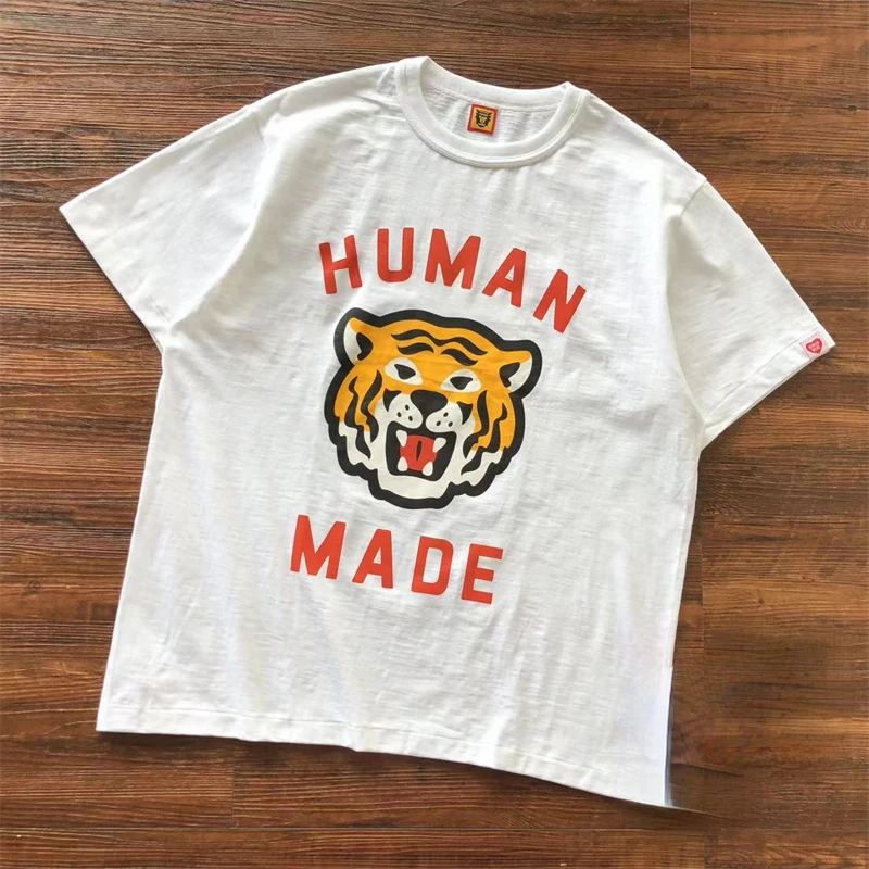 

New Human Made Men Cartoon Tiger Print Women T-Shirts Fashion Leisure Slub Cotton T-Shirt Graphic T Shirts