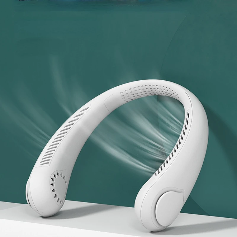 

2023 New Neckless Leaf Free Fan Outdoor Lazy USB Charging Fan Fashion Outdoor Neckless Fan